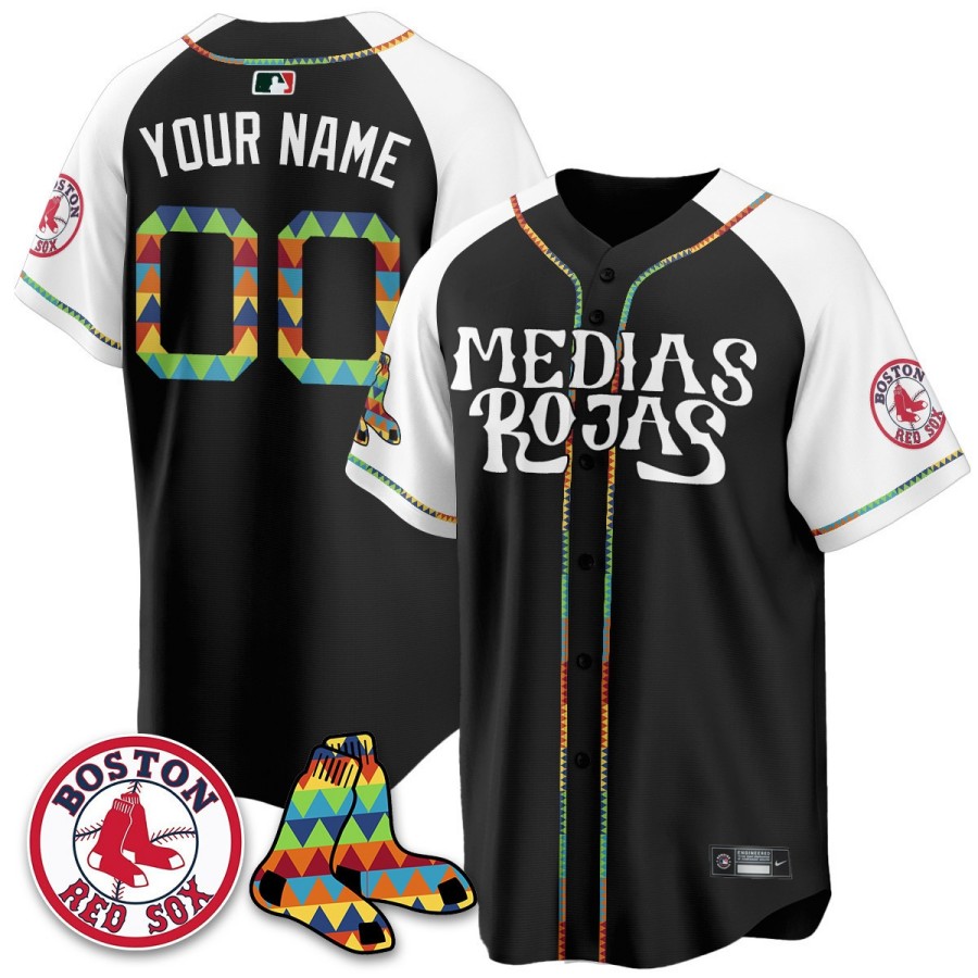 Boston Red Sox Medias Rojas Custom Hispanic Celebration Night Limited Stitched Jersey Black Alternate