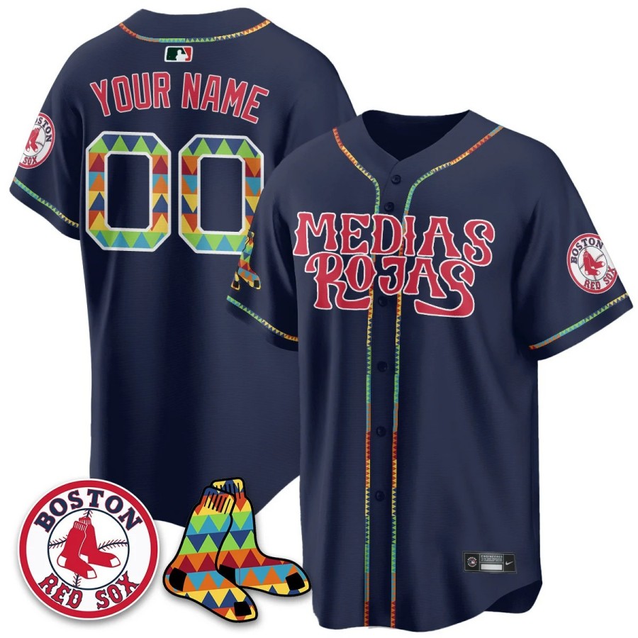 Boston Red Sox Medias Rojas Custom Hispanic Celebration Night Limited Stitched Jersey Navy