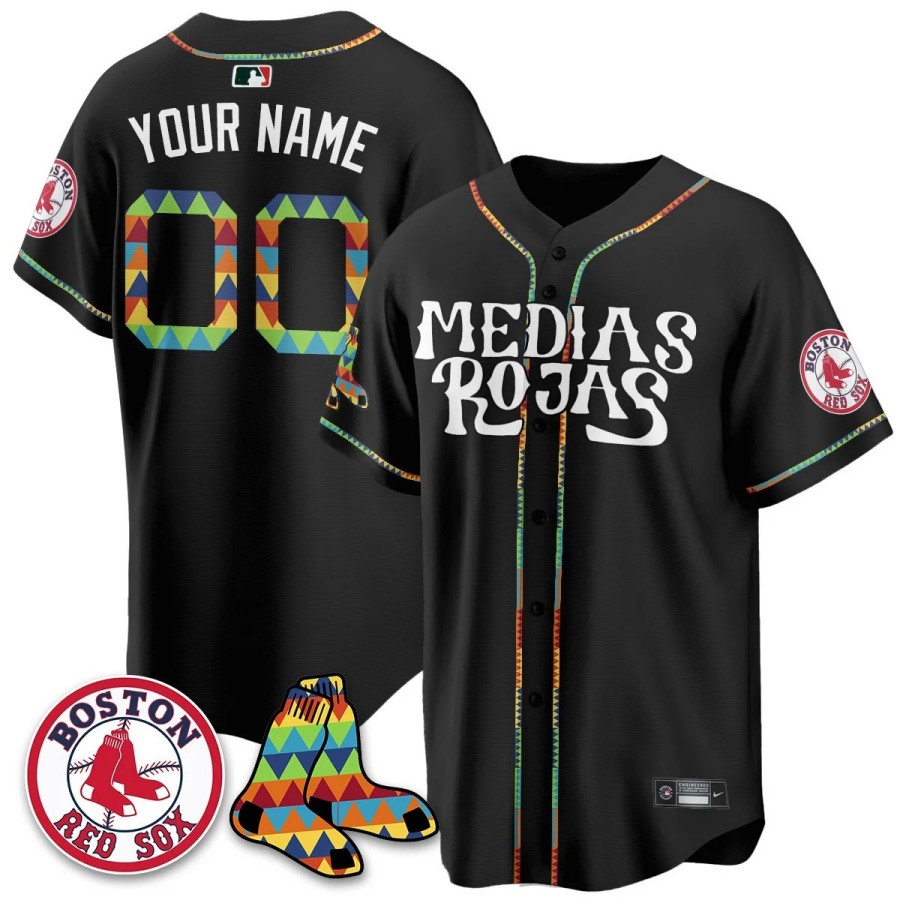 Boston Red Sox Medias Rojas Custom Hispanic Celebration Night Limited Stitched Jersey Black