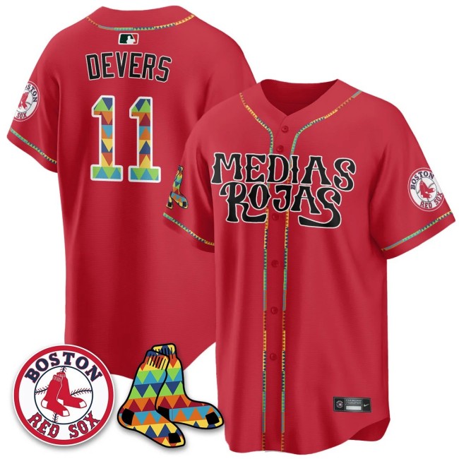 Men's Boston Red Sox #11 Rafael Devers Red Medias Rojas Limited Stitched Jersey