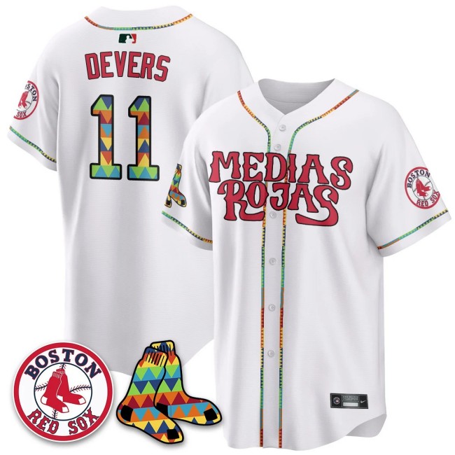 Men's Boston Red Sox #11 Rafael Devers White Medias Rojas Limited Stitched Jersey