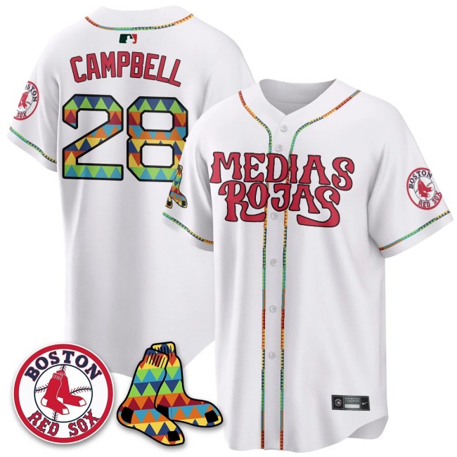 Men's Boston Red Sox #28 Kristian Campbell White Medias Rojas Limited Stitched Jersey