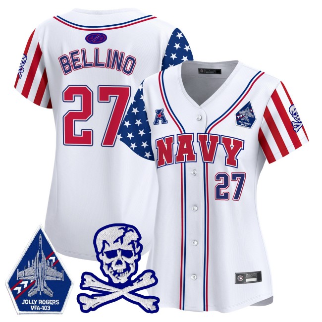Wmn's Navy Midshipmen #27 Joe Bellino White 2025 Independence Day Limited Jersey - All Stitched