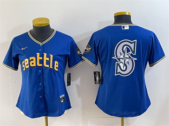Women's Seattle Mariners Team Big Logo Royal City Connect Stitched Baseball Jersey