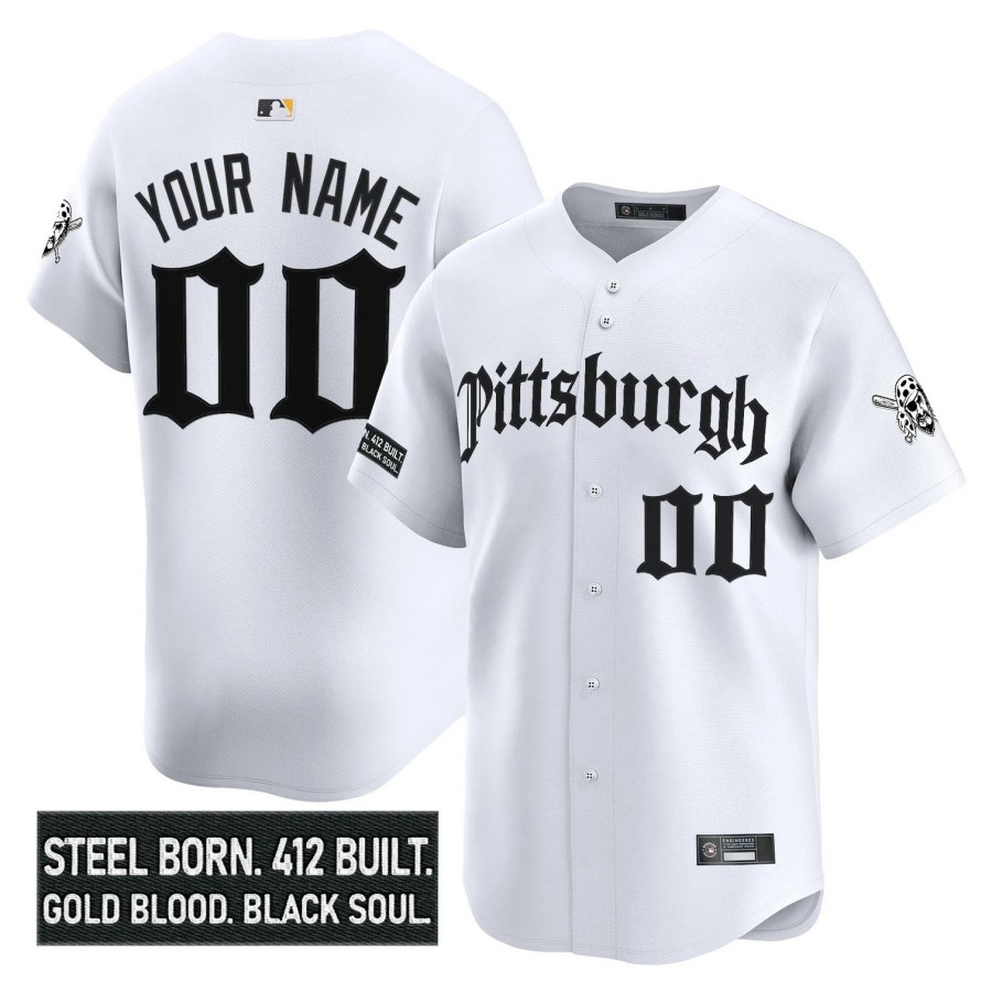 Pittsburgh Pirates Custom White 'Gothic Iron Edition' Nike Limited MLB Jersey V2 - All Stitched
