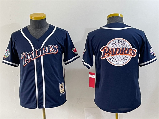 Youth San Diego Padres Team Big Logo Navy Throwback With Patch Stitched Baseball Jerseys