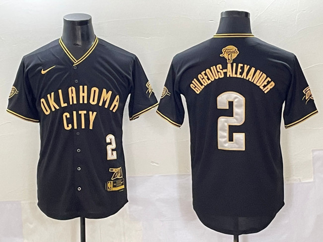 Men's OKC Thunder #2 Shai Gilgeous-Alexander Black/Gold 2025 Finals Vapor Stitched Baseball Jersey
