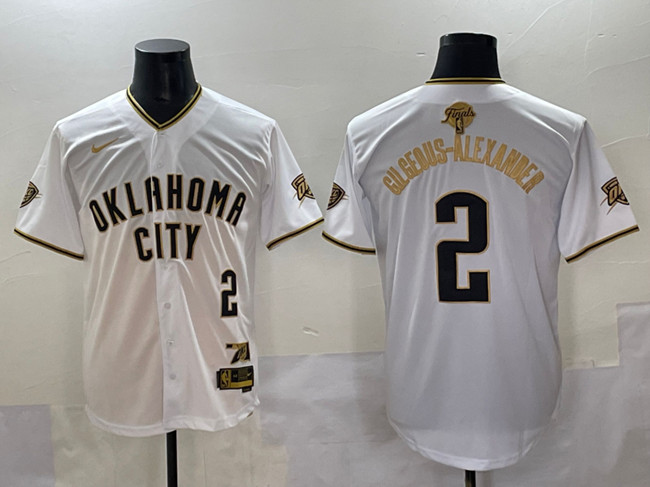 Men's OKC Thunder #2 Shai Gilgeous-Alexander White/Gold 2025 Finals Vapor Stitched Baseball Jersey