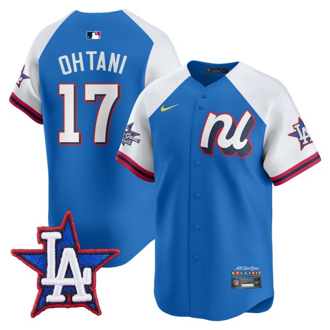 National League #17 Shohei Ohtani Nike Blue White 2025 MLB All-Star Run Derby Limited Jersey - All Stitched