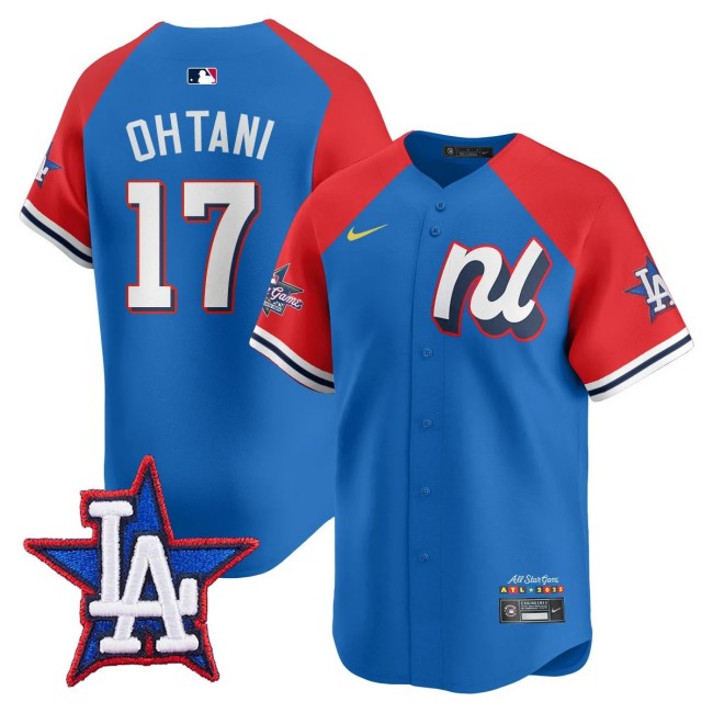 National League #17 Shohei Ohtani Nike Blue Red 2025 MLB All-Star Run Derby Limited Jersey - All Stitched