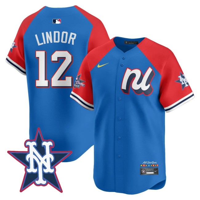 National League #12 Francisco Lindor Nike Blue Red 2025 MLB All-Star Run Derby Limited Jersey - All Stitched