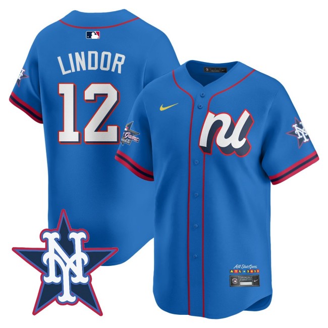 National League #12 Francisco Lindor Nike Blue 2025 MLB All-Star Run Derby Limited Jersey - All Stitched