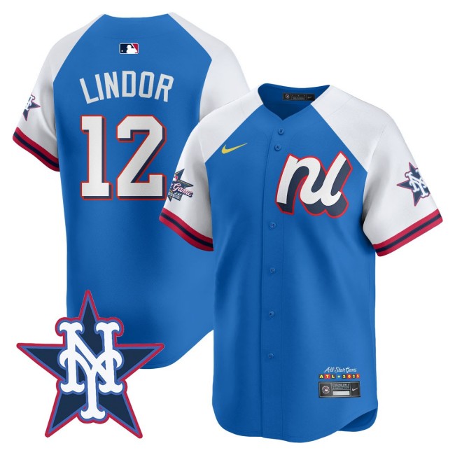 National League #12 Francisco Lindor Nike Blue White 2025 MLB All-Star Run Derby Limited Jersey - All Stitched