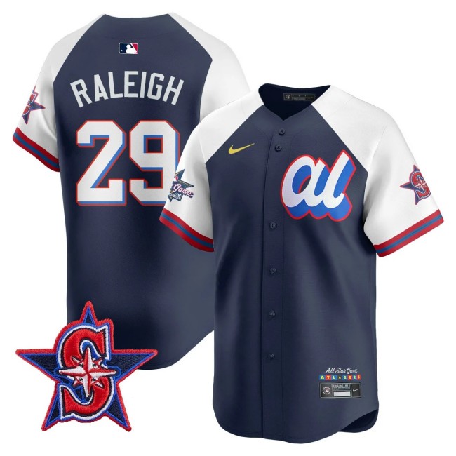 American League #29 Cal Raleigh Nike Navy White 2025 MLB All-Star Run Derby Limited Jersey - All Stitched