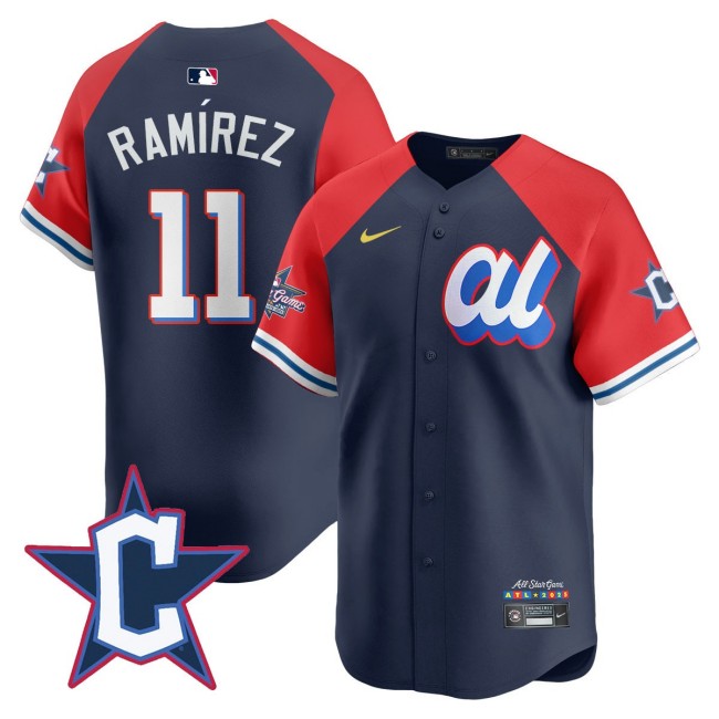 American League #11 Jose Ramirez Nike Navy Red 2025 MLB All-Star Run Derby Limited Jersey - All Stitched