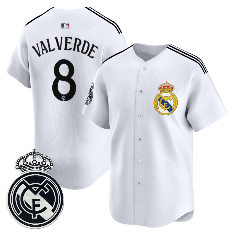 Real Madrid #8 Federico Valverde White 2025 Vapor Stitched Baseball Jersey