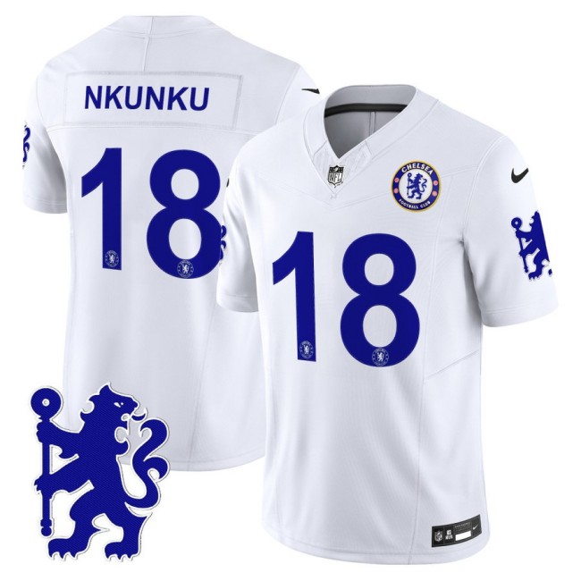 Chelsea #18 Christopher Nkunku 2025 NFL Nike Vapor Limited Football Jersey White - All stitched