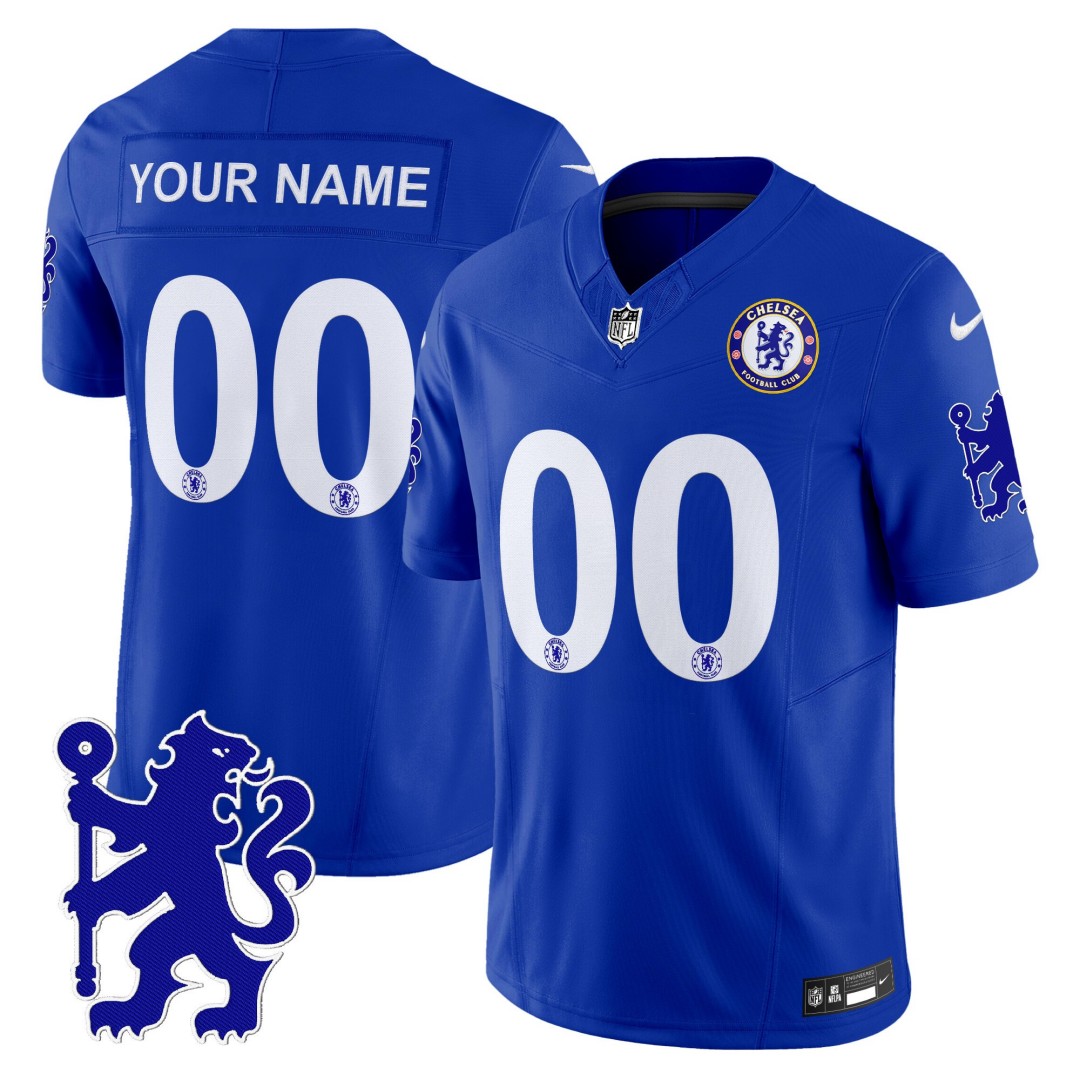 Chelsea 2025 Soccer x NFL Football Nike Vapor Limited Custom Jersey Blue - All Stitched