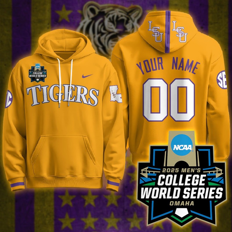 LSU Tigers Custom Nike 2025 Men's College World Series Limited Hoodie Gold - All Stitched
