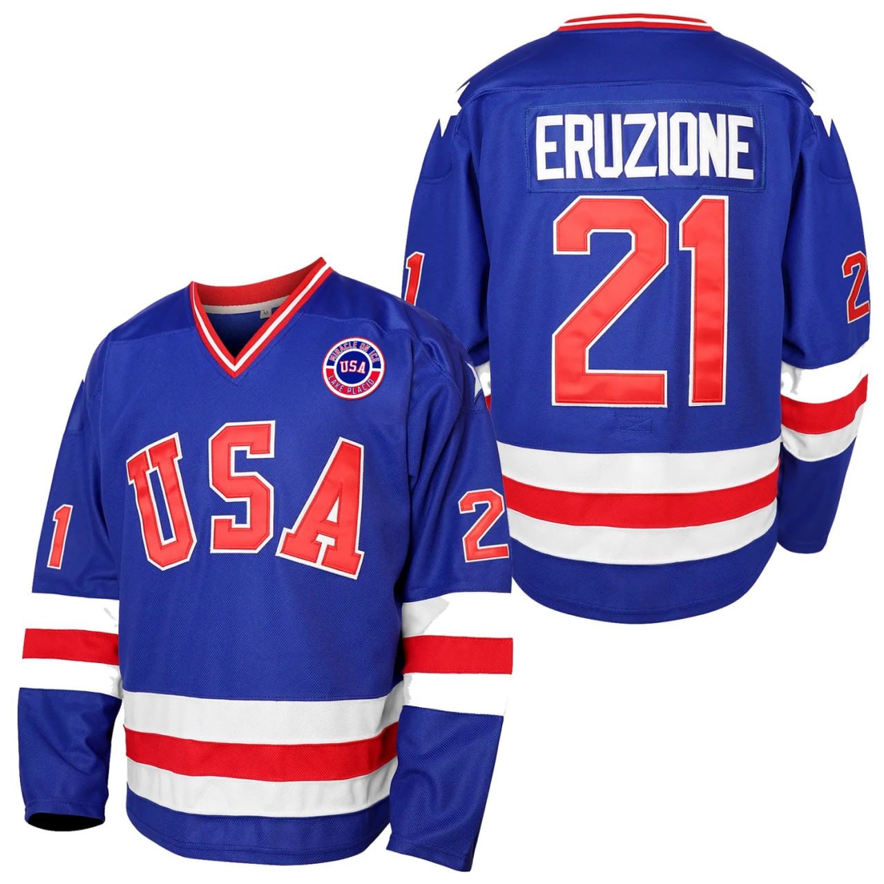 Men's USA Hockey #21 Mike Eruzione Royal Blue Stitched Hockey Jersey