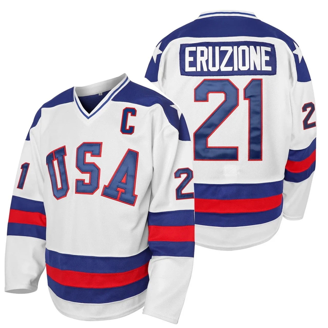 Men's USA Hockey #21 Mike Eruzione White Stitched Hockey Jersey