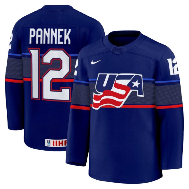 Men's 2025 Women's World Championship #12 Kelly Pannek Blue Nike Stitched Hockey Jersey