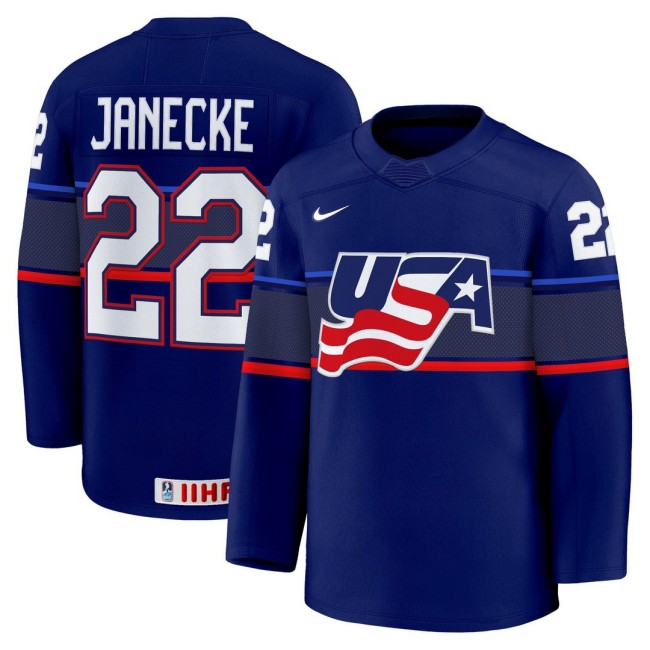 Men's 2025 Women's World Championship #22 Tessa Janecke Blue Nike Stitched Hockey Jersey