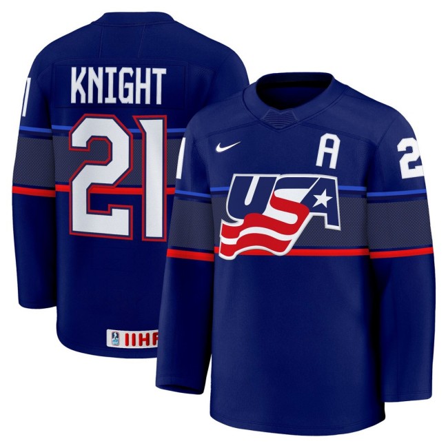Men's 2025 Women's World Championship #21 Hilary Knight Blue Nike Stitched Hockey Jersey