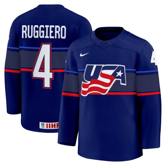 Men's 2025 Women's World Championship #4 Angela Ruggiero Blue Nike Stitched Hockey Jersey