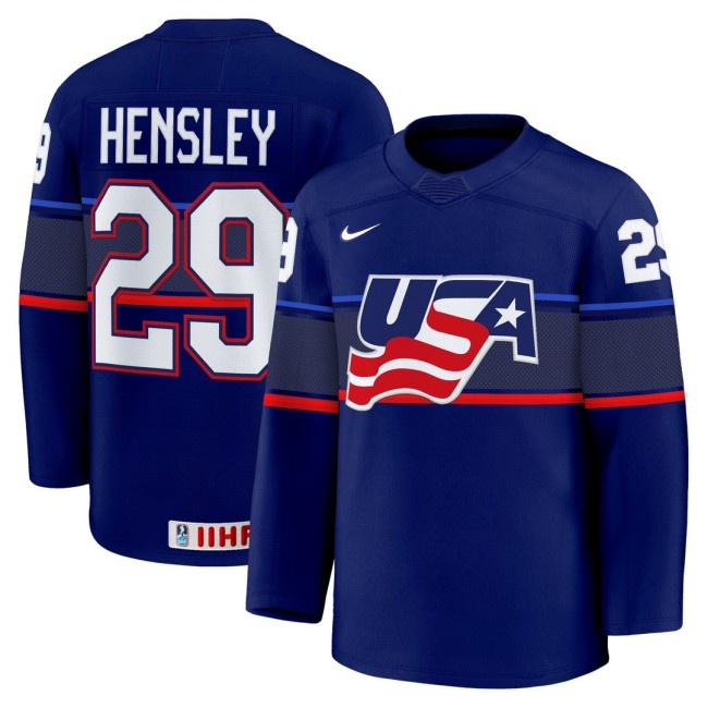 Men's 2025 Women's World Championship #29 Nicole Hensley Blue Nike Stitched Hockey Jersey