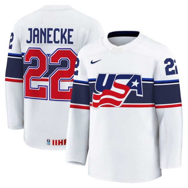 Men's 2025 Women's World Championship #22 Tessa Janecke White Nike Stitched Hockey Jersey