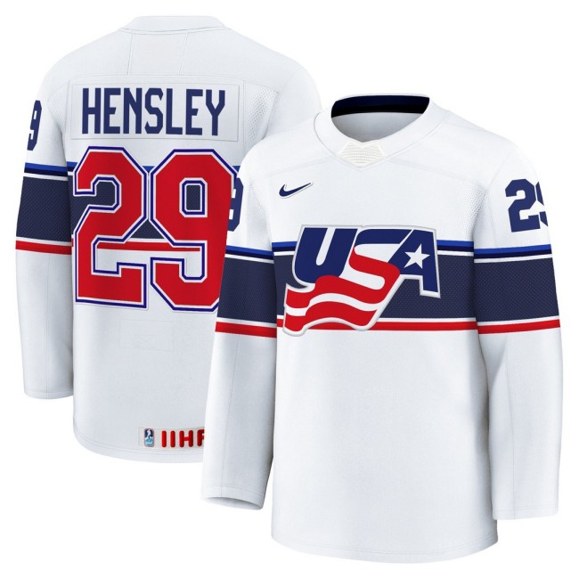 Men's 2025 Women's World Championship #29 Nicole Hensley White Nike Stitched Hockey Jersey