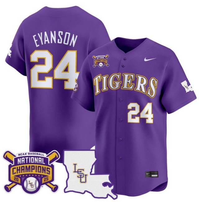 Men's LSU Tigers #24 Anthony Eyanson 2025 College World Series Champions Nike Limited Baseball Stitched Jersey