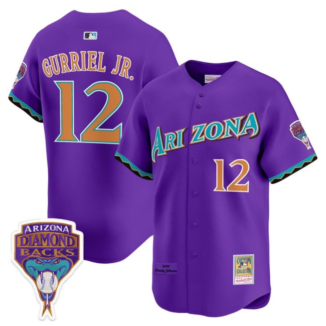 Arizona Diamondbacks #12 Lourdes Gurriel Jr. Randy Johnson Patch 2000 Cooperstown Throwback Baseball Jersey Purple - All Stitched