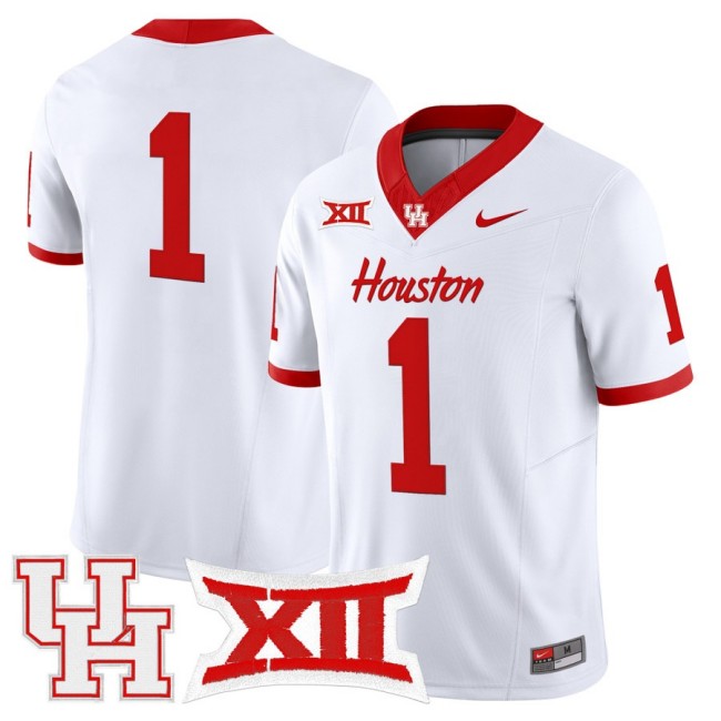 Men's Houston Cougars #1 Team 2025 Nike F.U.S.E. Vapor Limited Football Jersey White - All Stitched