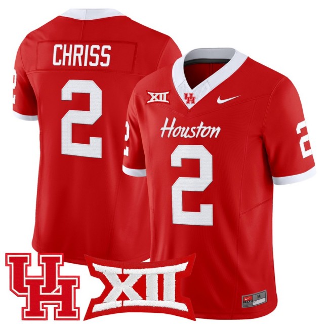 Men's Houston Cougars #2 Zeon Chriss 2025 Nike F.U.S.E. Vapor Limited Football Jersey Red - All Stitched
