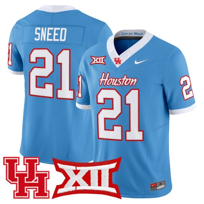 Men's Houston Cougars #21 Stacy Sneed 2025 Nike F.U.S.E. Vapor Limited Football Jersey Light Blue - All Stitched