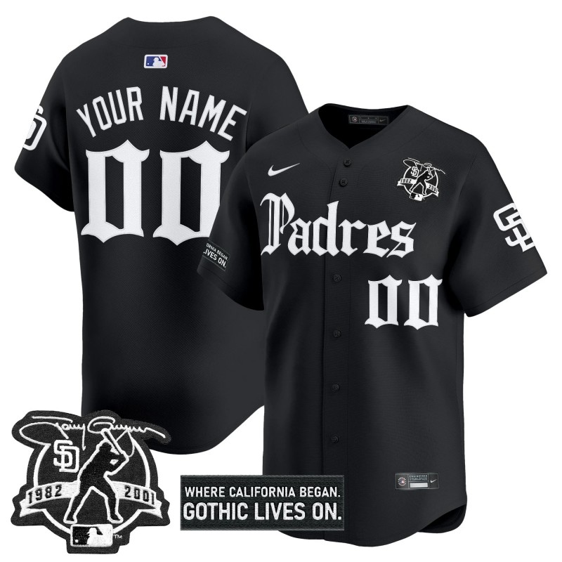 San Diego Padres 'Gothic Edition' Custom Vapor Premier Limited Jersey Black V2 - All Stitched