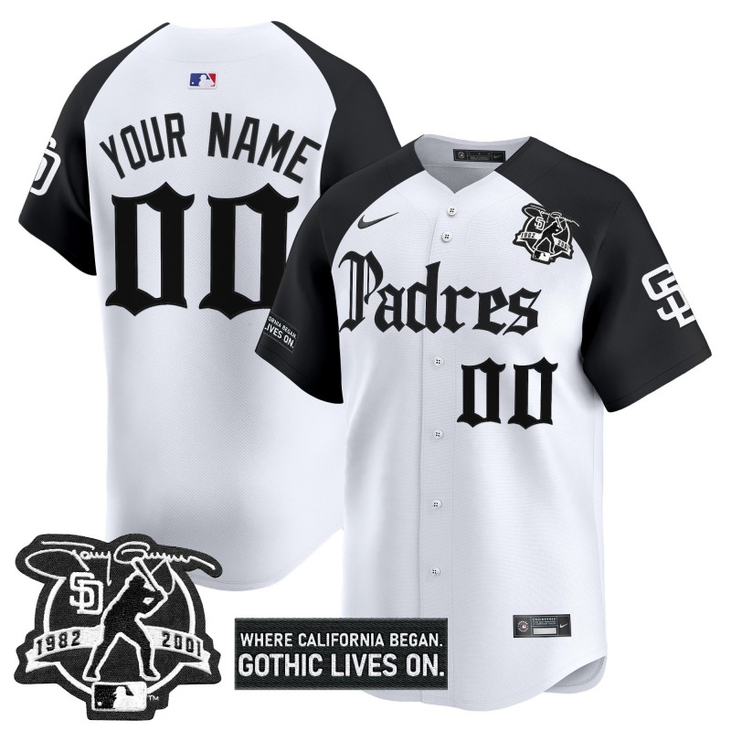 San Diego Padres 'Gothic Edition' Custom Vapor Premier Limited Jersey White Black V2 - All Stitched