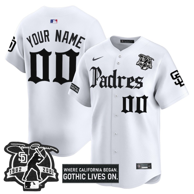 San Diego Padres 'Gothic Edition' Custom Vapor Premier Limited Jersey White V2 - All Stitched