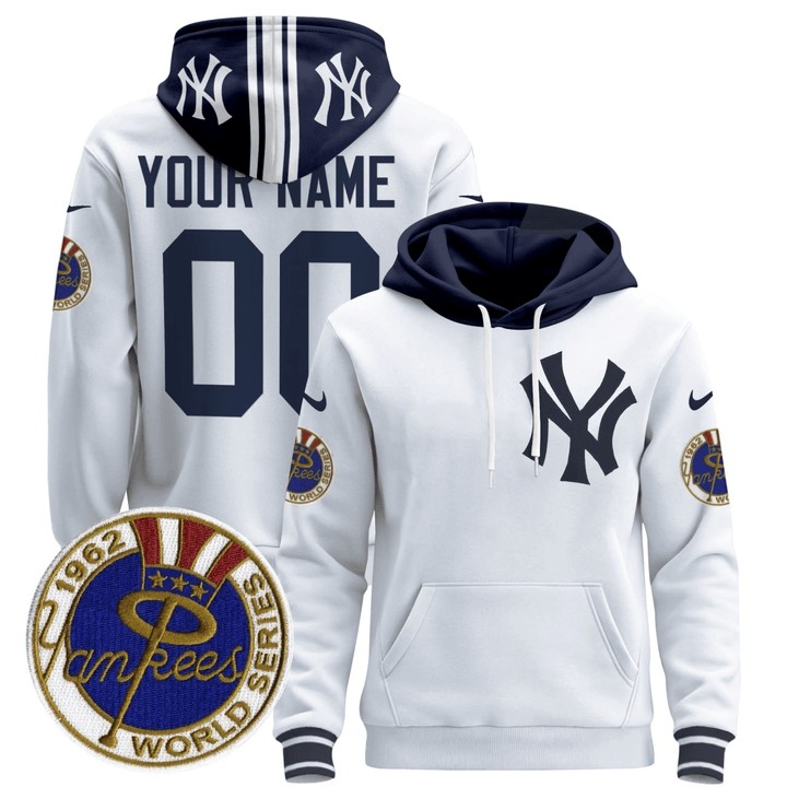 New York Yankees Custom Nike White 1962 World Series Baseball Hoodie - All Stitched