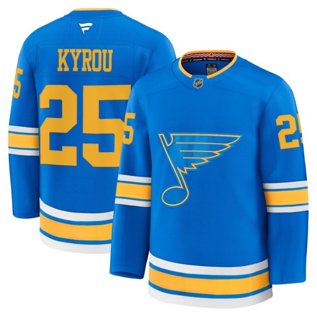 Men's St. Louis Blues #25 Jordan Kyrou Blue 2025-26 Premium Stitched Hockey Jersey