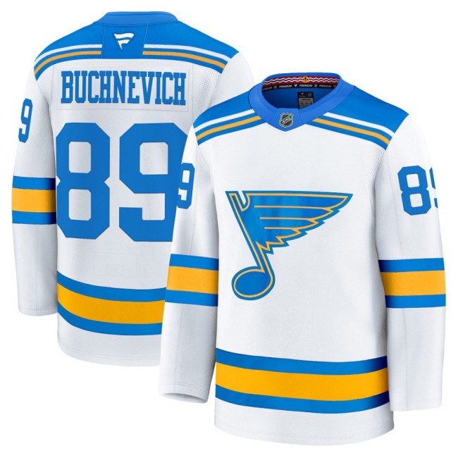 Men's St. Louis Blues #89 Pavel Buchnevich White 2025-26 Premium Stitched Hockey Jersey