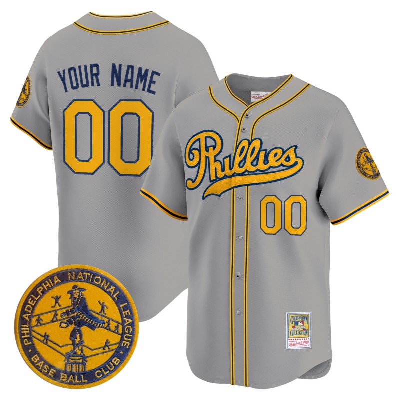 Philadelphia Phillies 1938 Heritage Custom Vapor Premier Limited Stitched Jersey Grey - New Sweden 300th Anniversary Patch