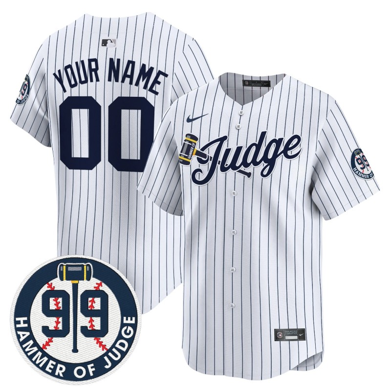 Aaron Judge Yankees The Hammer Custom Nike Vapor Premier Limited Jersey White Pinstripe - All Stitched