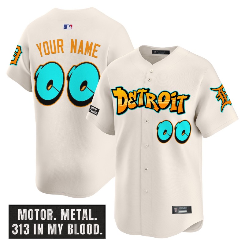 Detroit Tigers 'Graffiti Motor City Edition' Custom Cream Vapor Premier Limited Stitched Baseball Jersey