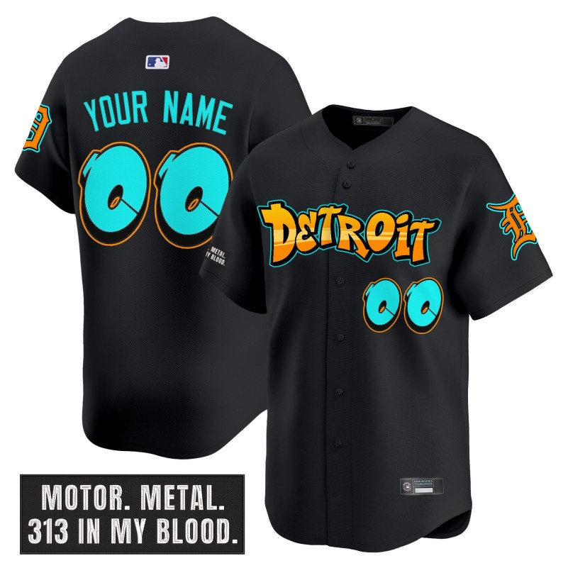 Detroit Tigers 'Graffiti Motor City Edition' Custom Black Vapor Premier Limited Stitched Baseball Jersey