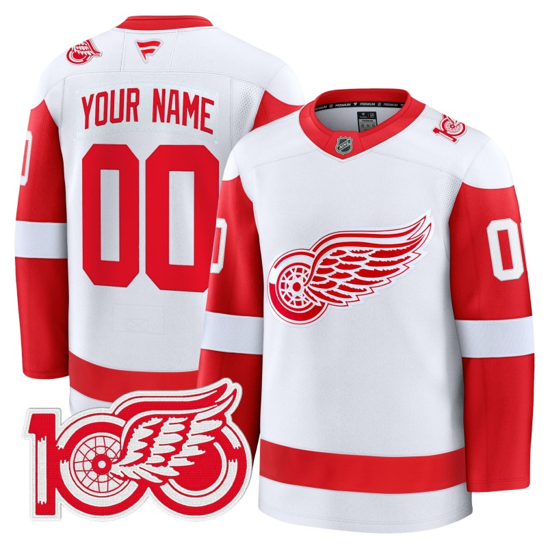Detroit Red Wings Custom White 100th Anniversary Premium Stitched Hockey Jersey