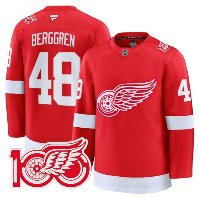 Men's Detroit Red Wings #48 Jonatan Berggren Red 100th Premium Stitched Hockey Jersey