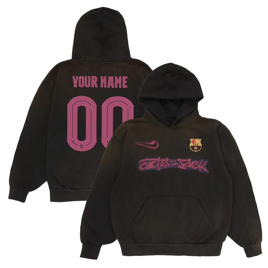 FC Barcelona x Cactus Jack Brown Custom Pullover Hoodie - Printed